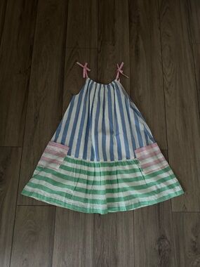 Mini Boden Girls' Striped Tie-Shoulder Sundress in Blue, Green & Pink NWOT 8-9y
